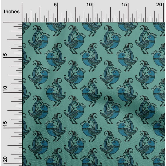 oneOone Georgette Viscose Dusty Teal Green Fabric Bird Block Sewing Material Print Fabric By The Yard 42 Inch Wide