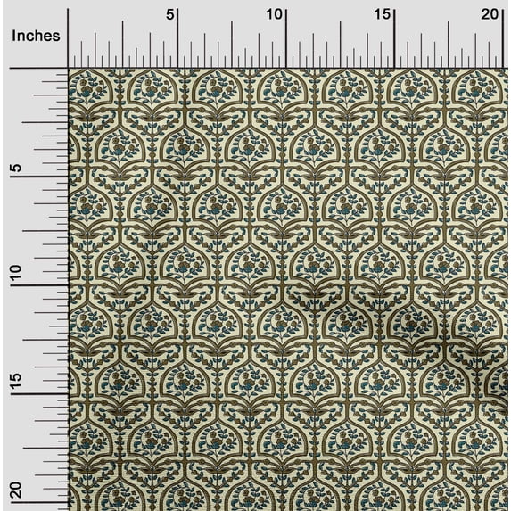 oneOone Georgette Viscose Fabric Leaves & Floral Block Print Fabric By Yard 42 Inch Wide