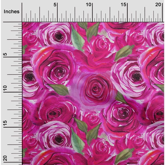 oneOone Georgette Viscose Fuschia Pink Fabric Rose Floral Fabric For Sewing Printed Craft Fabric By The Yard 42 Inch Wide