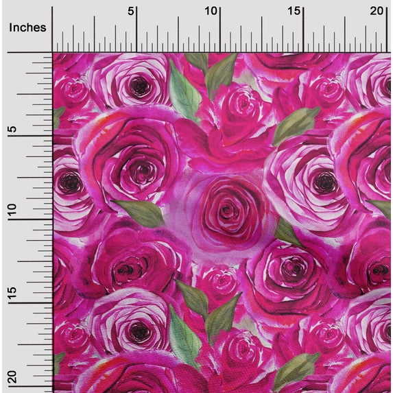 oneOone Georgette Viscose Fuschia Pink Fabric Rose Floral Fabric For Sewing Printed Craft Fabric By The Yard 42 Inch Wide