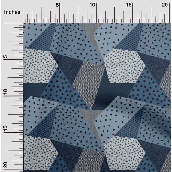 oneOone Georgette Viscose Grayish Blue Fabric Dot|Check & Triangle Geometric Craft Projects Decor Fabric Printed By The Yard 42 Inch Wide