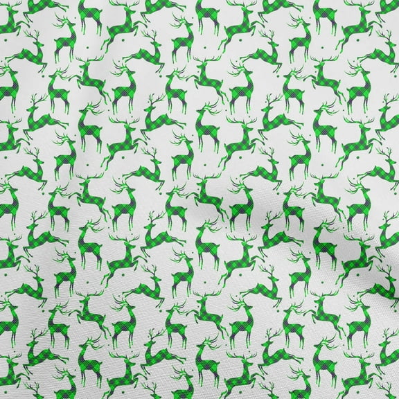 oneOone Georgette Viscose Green Fabric Christmas Reindeer Lumberjack Fabric For Sewing Printed Craft Fabric By The Yard 42 Inch Wide