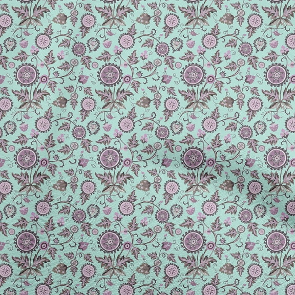 oneOone Georgette Viscose Light Blue Fabric Asian Suzani Quilting Supplies Print Sewing Fabric By The Yard 42 Inch Wide