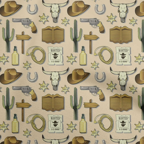 oneOone Georgette Viscose Light Brown Fabric Cowboy Quilting Supplies Print Sewing Fabric By The Yard 42 Inch Wide