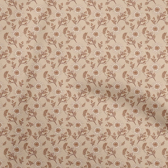 oneOone Georgette Viscose Light Brown Fabric Jacobean Floral Craft Projects Decor Fabric Printed By The Yard 42 Inch Wide