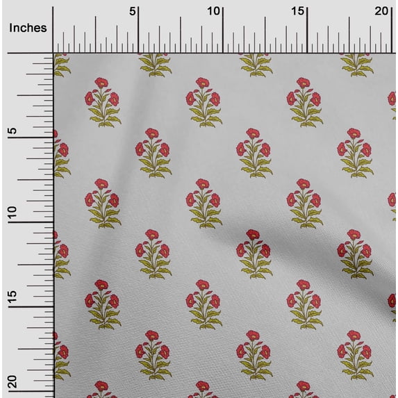 oneOone Georgette Viscose Light Gray Fabric Stripe & Floral Block Craft Projects Decor Fabric Printed By The Yard 42 Inch Wide