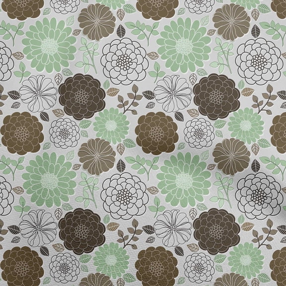 oneOone Georgette Viscose Light Green Fabric Floral Retro Sewing Material Print Fabric By The Yard 42 Inch Wide