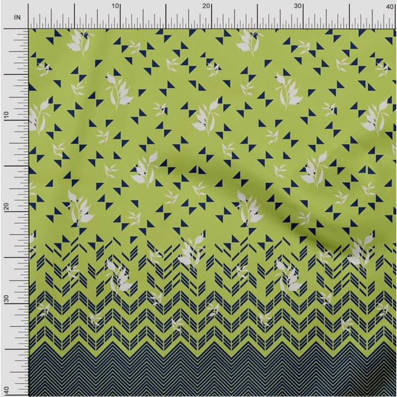 oneOone Georgette Viscose Lime Fabric Leaves Chevron & Triangle Panel Sewing Craft Projects Fabric Prints By Yard 42 Inch Wide