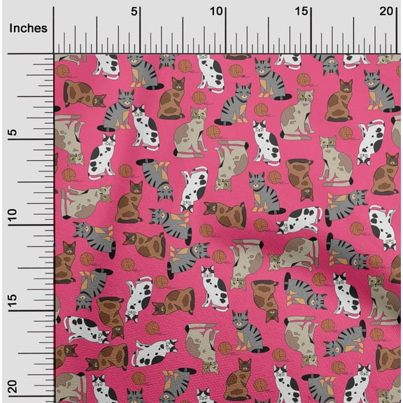 oneOone Georgette Viscose Magenta Fabric Cat Craft Projects Decor Fabric Printed By The Yard 42 Inch Wide-09Q