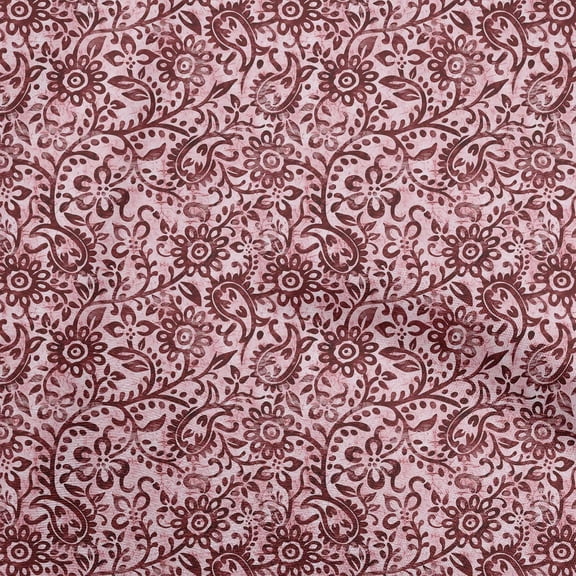 oneOone Georgette Viscose Maroon Fabric Asian Batik Floral Craft Projects Decor Fabric Printed By The Yard 42 Inch Wide