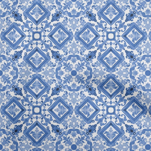 oneOone Georgette Viscose Medium Blue Fabric Block Fabric For Sewing Printed Craft Fabric By The Yard 42 Inch Wide-HE