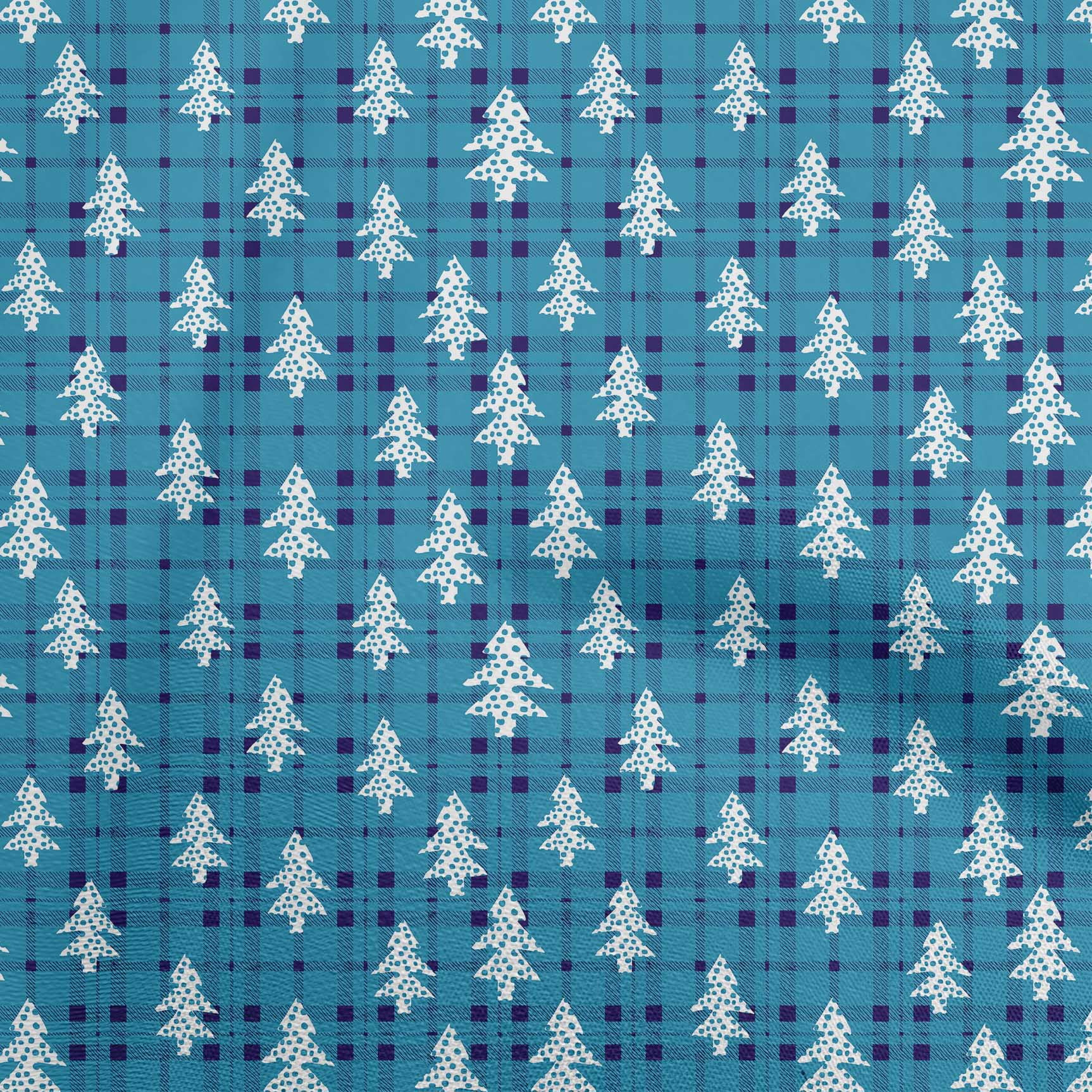 oneOone Georgette Viscose Medium Blue Fabric Christmas Tree Sewing Fabric By The Yard Printed Diy Clothing Sewing Supplies 42 Inch Wide