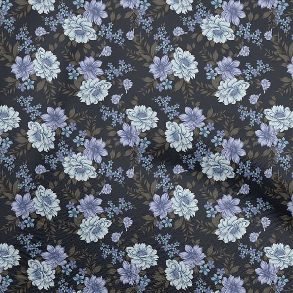 oneOone Georgette Viscose Medium Blue Fabric Floral Retro Fabric For Sewing Printed Craft Fabric By The Yard 42 Inch Wide
