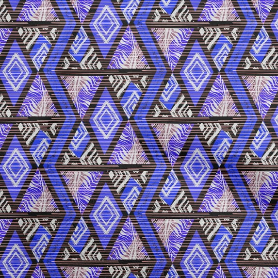oneOone Georgette Viscose Medium Blue Fabric Geometric Mix Texture Craft Projects Decor Fabric Printed By The Yard 42 Inch Wide