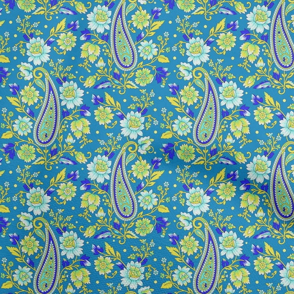 oneOone Georgette Viscose Medium Blue Fabric Paisleys Fabric For Sewing Printed Craft Fabric By The Yard 42 Inch Wide