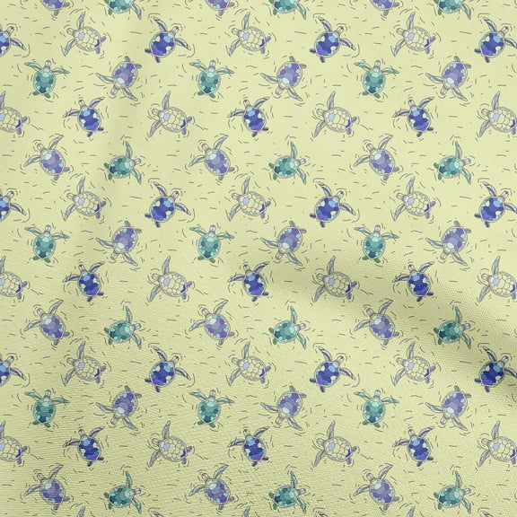 oneOone Georgette Viscose Medium Yellow Fabric Ocean Turtles Quilting Supplies Print Sewing Fabric By The Yard 42 Inch Wide