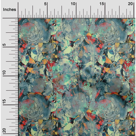 oneOone Georgette Viscose Multicolor Fabric Leaves & Flower Floral Sewing Craft Projects Fabric Prints By Yard 42 Inch Wide