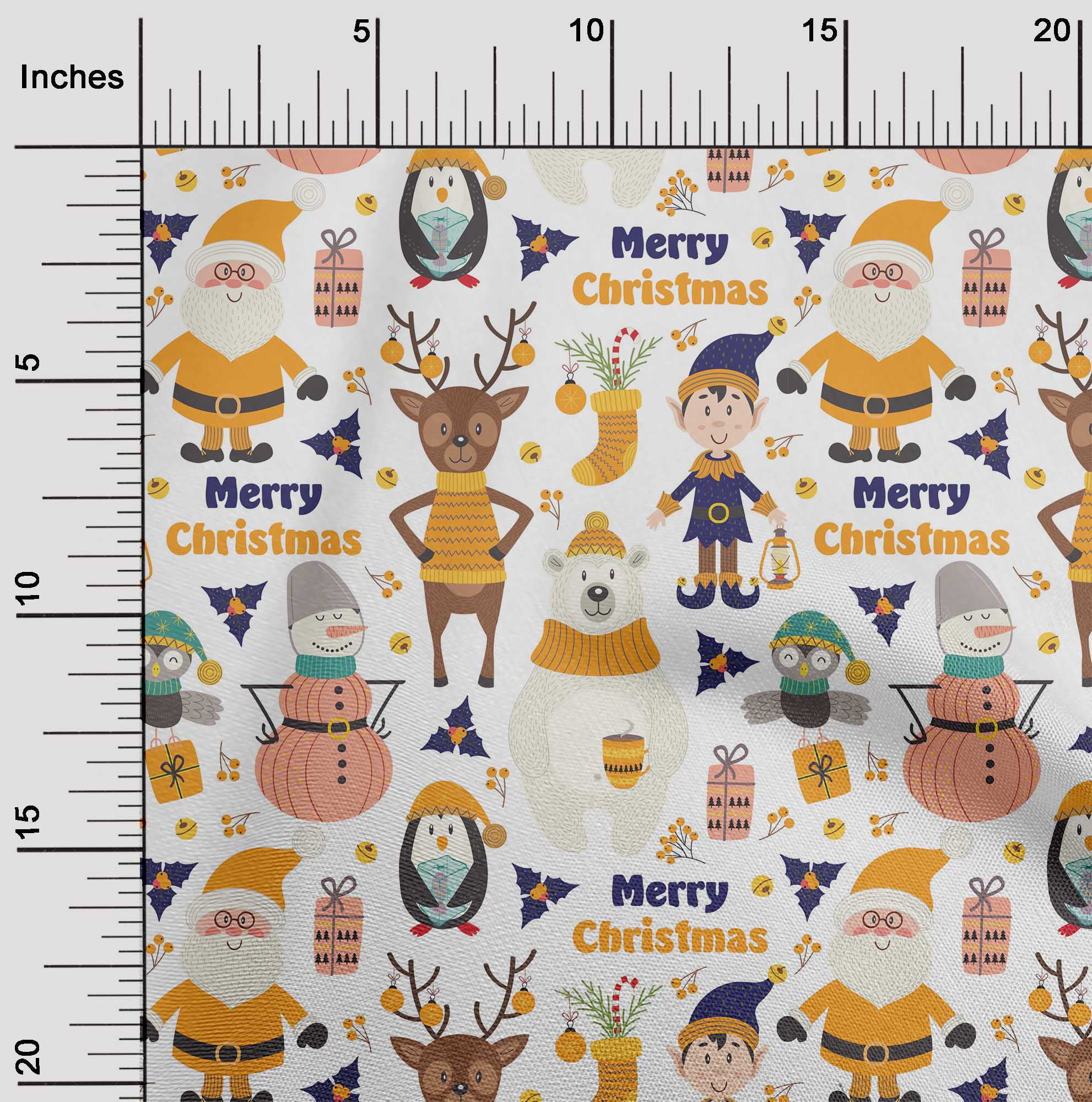 oneOone Georgette Viscose Mustard Yellow Fabric Snowman|Gift Box & Santa Christmas Quilting Supplies Print Sewing Fabric By The Yard 42 Inch Wide