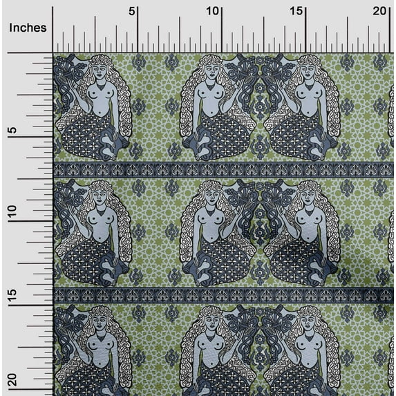 oneOone Georgette Viscose Olive Green Fabric Geometric|Women & Floral Block Sewing Fabric By The Yard Printed Diy Clothing Sewing Supplies 42 Inch Wide
