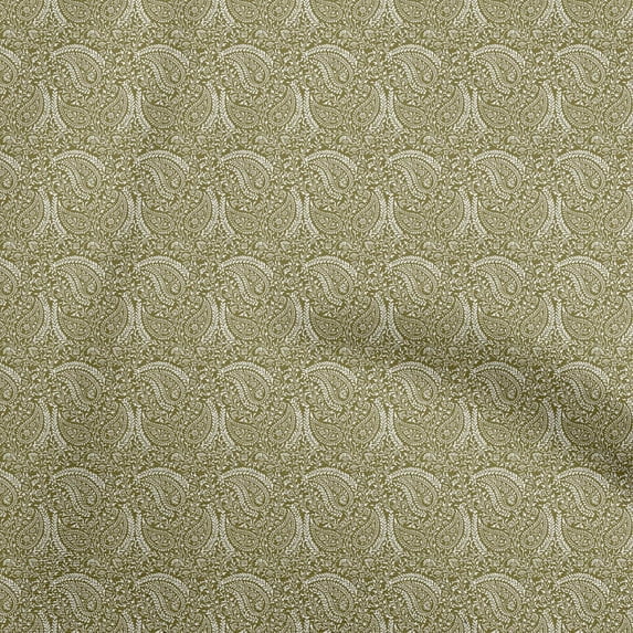 oneOone Georgette Viscose Olive Green Fabric Paisley Fabric For Sewing Printed Craft Fabric By The Yard 42 Inch Wide