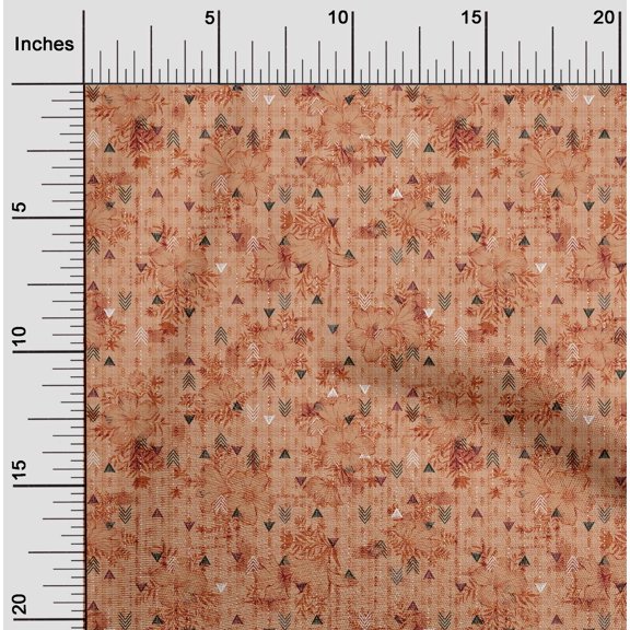 oneOone Georgette Viscose Orange Fabric Texture & Triangle Geometric Dress Material Fabric Print Fabric By The Yard 42 Inch Wide
