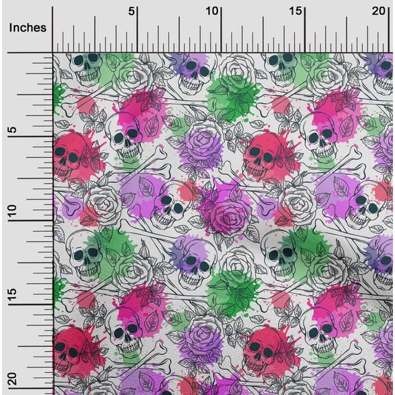 oneOone Georgette Viscose Pink Fabric Floral & Skull Sewing Craft Projects Fabric Prints By Yard 42 Inch Wide