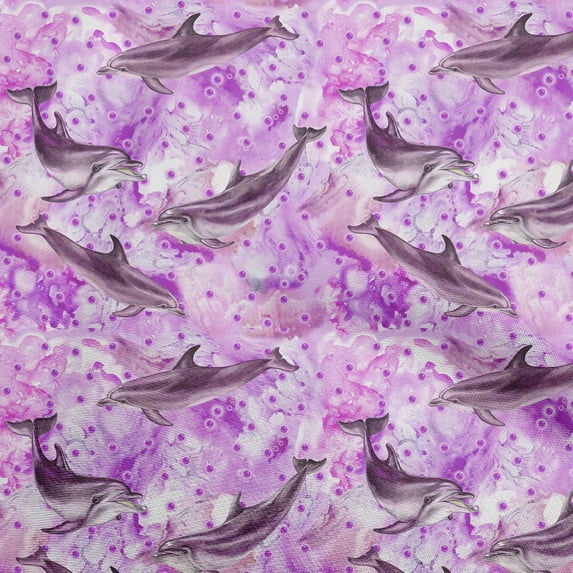 oneOone Georgette Viscose Purple Fabric Ocean Dolphin Craft Projects Decor Fabric Printed By The Yard 42 Inch Wide