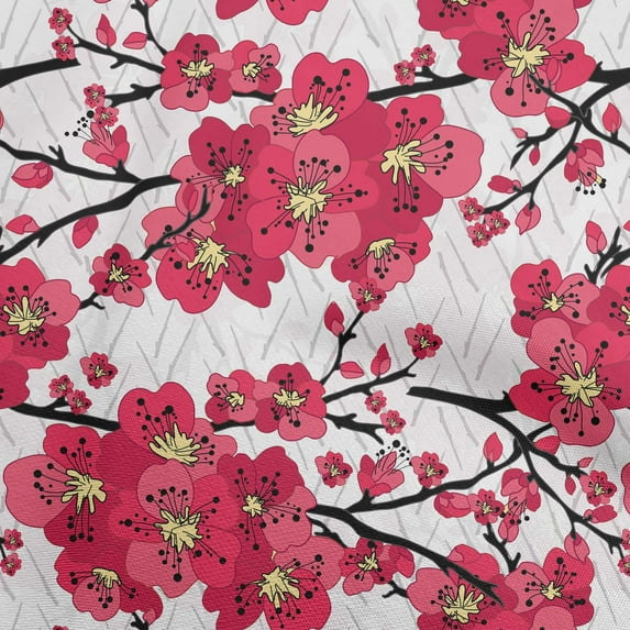 oneOone Georgette Viscose Red Fabric Asian Chinese Floral Sewing Craft Projects Fabric Prints By Yard 42 Inch Wide