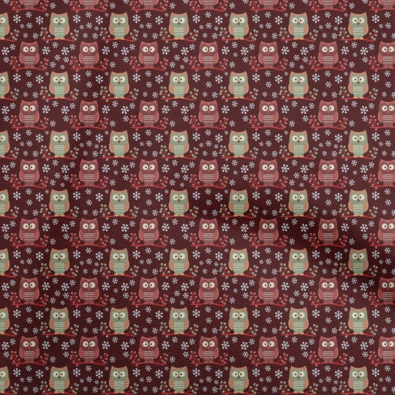 oneOone Georgette Viscose Red Fabric Owl Sewing Material Print Fabric By The Yard 42 Inch Wide