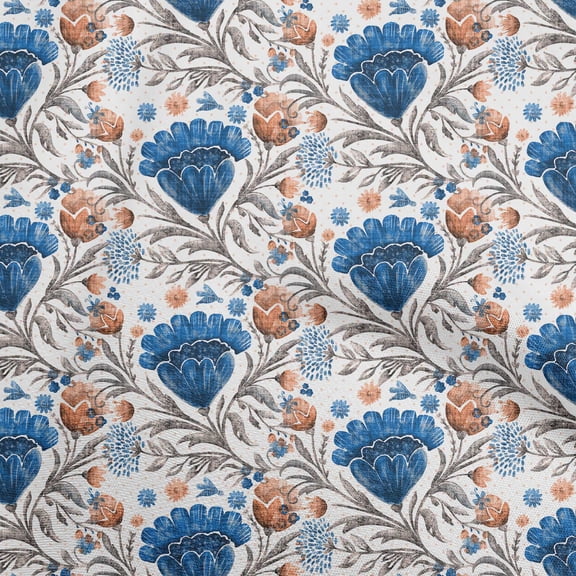 oneOone Georgette Viscose Royal Blue Fabric Asian Floral Fabric For Sewing Printed Craft Fabric By The Yard 42 Inch Wide