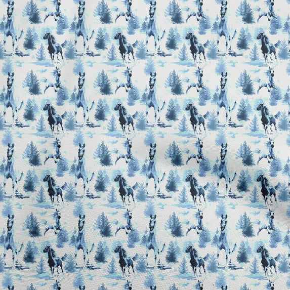 oneOone Georgette Viscose Teal Blue Fabric Horse Diy Clothing Quilting Fabric Print Fabric By Yard 42 Inch Wide-2J