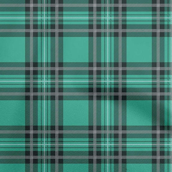 oneOone Georgette Viscose Teal Green Fabric Tartan Sewing Material Print Fabric By The Yard 42 Inch Wide