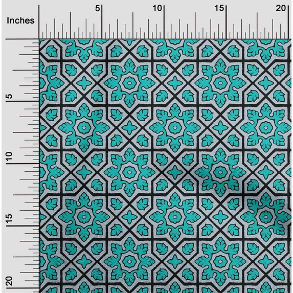 oneOone Georgette Viscose Turquoise Blue Fabric Geometric & Floral Block Sewing Material Print Fabric By The Yard 42 Inch Wide