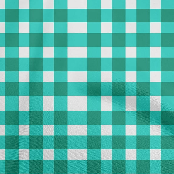 oneOone Georgette Viscose Turquoise Green Fabric Gingham Check Diy Clothing Quilting Fabric Print Fabric By Yard 42 Inch Wide
