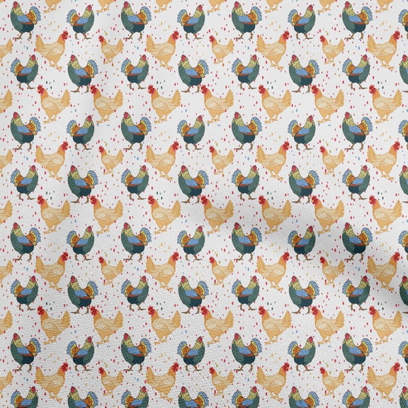 oneOone Georgette Viscose White Fabric Birds Rooster Quilting Supplies Print Sewing Fabric By The Yard 42 Inch Wide