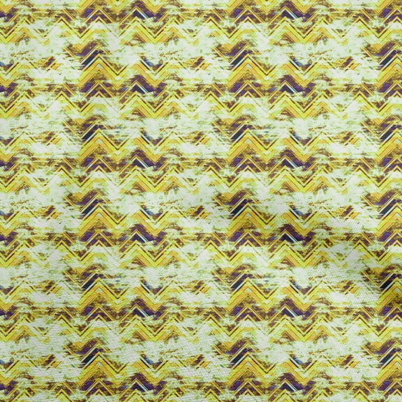 oneOone Georgette Viscose Yellow Fabric Abstract Zigzag Dress Material Fabric Print Fabric By The Yard 42 Inch Wide