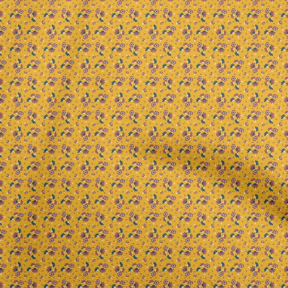 oneOone Georgette Viscose Yellow Fabric Asian Retro Floral Fabric For Sewing Printed Craft Fabric By The Yard 42 Inch Wide