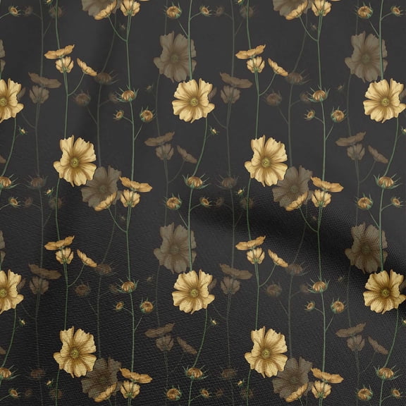 oneOone Georgette Viscose Yellow Fabric Floral Retro Sewing Material Print Fabric By The Yard 42 Inch Wide
