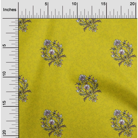 oneOone Georgette Viscose Yellow Fabric Leaves & Floral Block Diy Clothing Quilting Fabric Print Fabric By Yard 42 Inch Wide