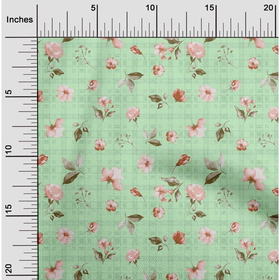 oneOone Organic Cotton Poplin Twill Fabric Check|Watercolor Leaves & Flower Floral Print Fabric BTY 42 Inch Wide
