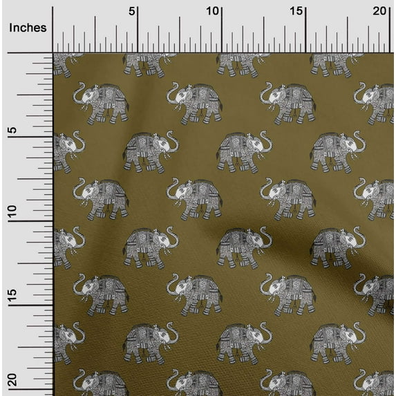 oneOone Organic Cotton Poplin Twill Fabric Elephant Block Print Fabric BTY 42 Inch Wide