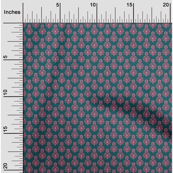 oneOone Organic Cotton Poplin Twill Fabric Floral Block Print Fabric By The Yard 42 Inch Wide