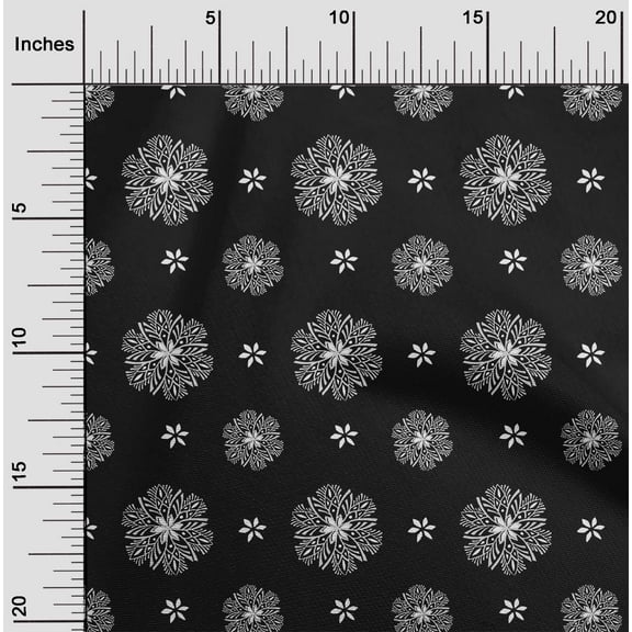 oneOone Organic Cotton Poplin Twill Fabric Floral Block Print Fabric By Yard 42 Inch Wide