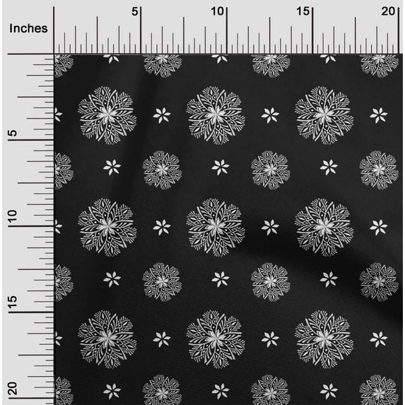 oneOone Organic Cotton Poplin Twill Fabric Floral Block Print Fabric By Yard 42 Inch Wide