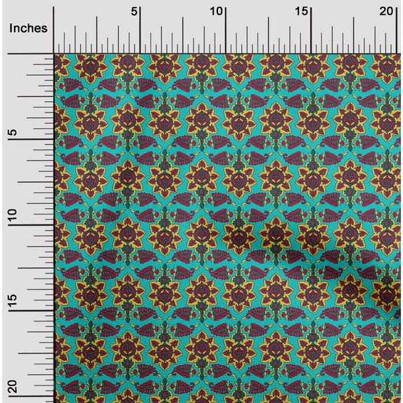 oneOone Organic Cotton Poplin Twill Fabric Floral & Paisley Block Fabric Prints By Yard 42 Inch Wide