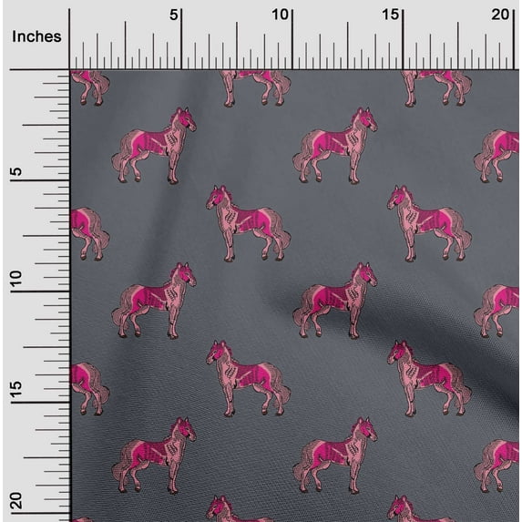 oneOone Organic Cotton Poplin Twill Fabric Horse Block Decor Fabric Printed BTY 42 Inch Wide