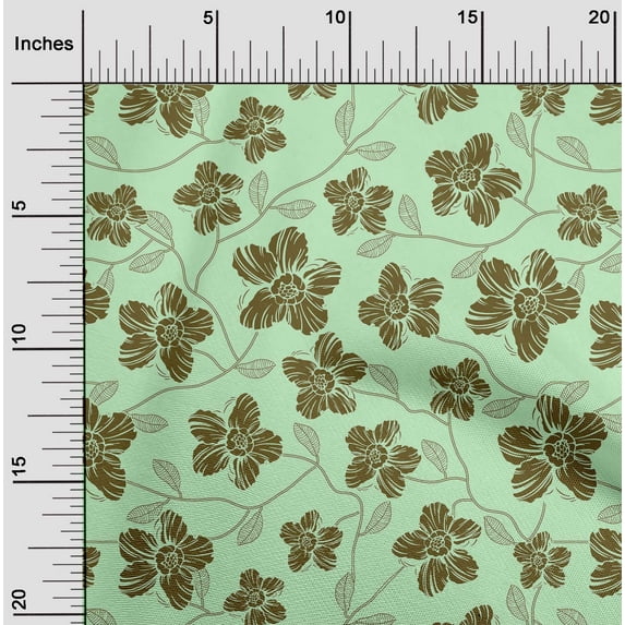 oneOone Organic Cotton Poplin Twill Fabric Leaves & Floral Artistic Print Fabric BTY 42 Inch Wide