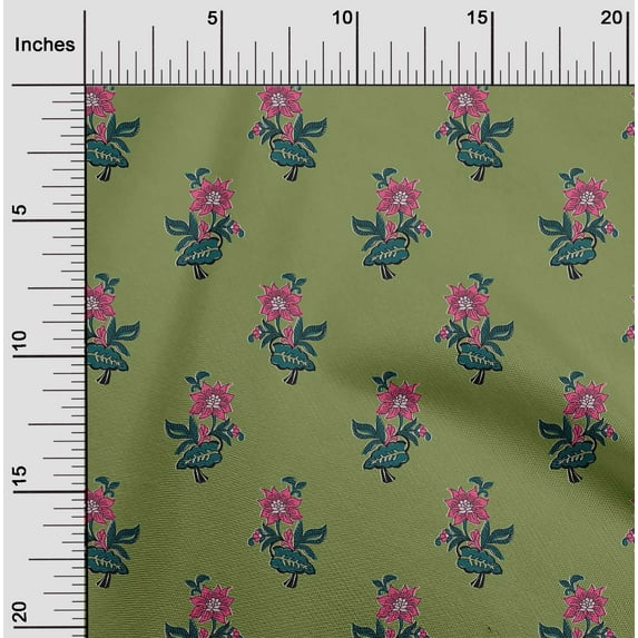 oneOone Organic Cotton Poplin Twill Fabric Leaves & Floral Block Decor Fabric Printed BTY 42 Inch Wide