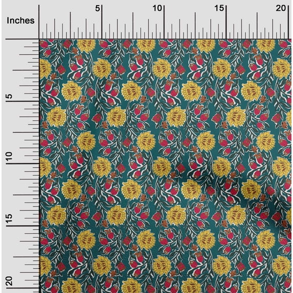 oneOone Organic Cotton Poplin Twill Fabric Leaves & Floral Block Print Fabric By The Yard 42 Inch Wide