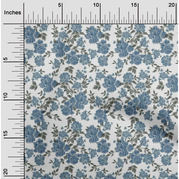 oneOone Organic Cotton Poplin Twill Fabric Leaves & Floral Ikat Fabric Prints By Yard 42 Inch Wide